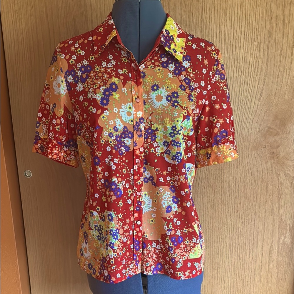 Anthropologie Odille Floral Short Sleeved Button-up